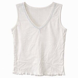 🦜George Women's White V Neck Ribbon Sleeveless Top - L